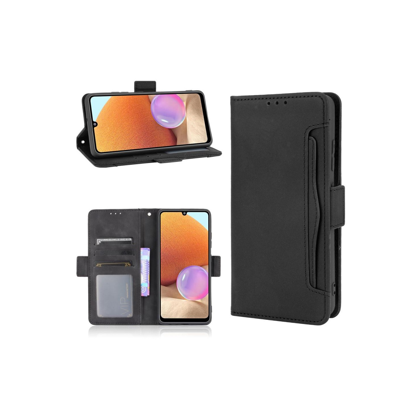 Wallet Stand Flip Phone Case for Samsung Galaxy A32 4G - Black