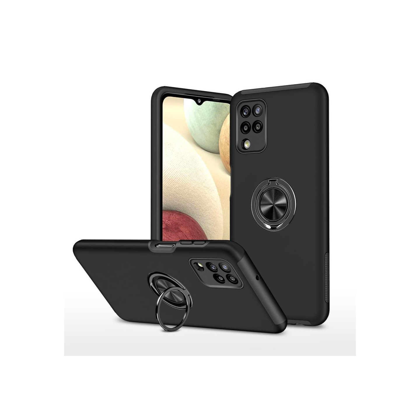 Yhteensopiva Samsung Galaxy A12 sormirengas Kickstand Hybridi - kotelo