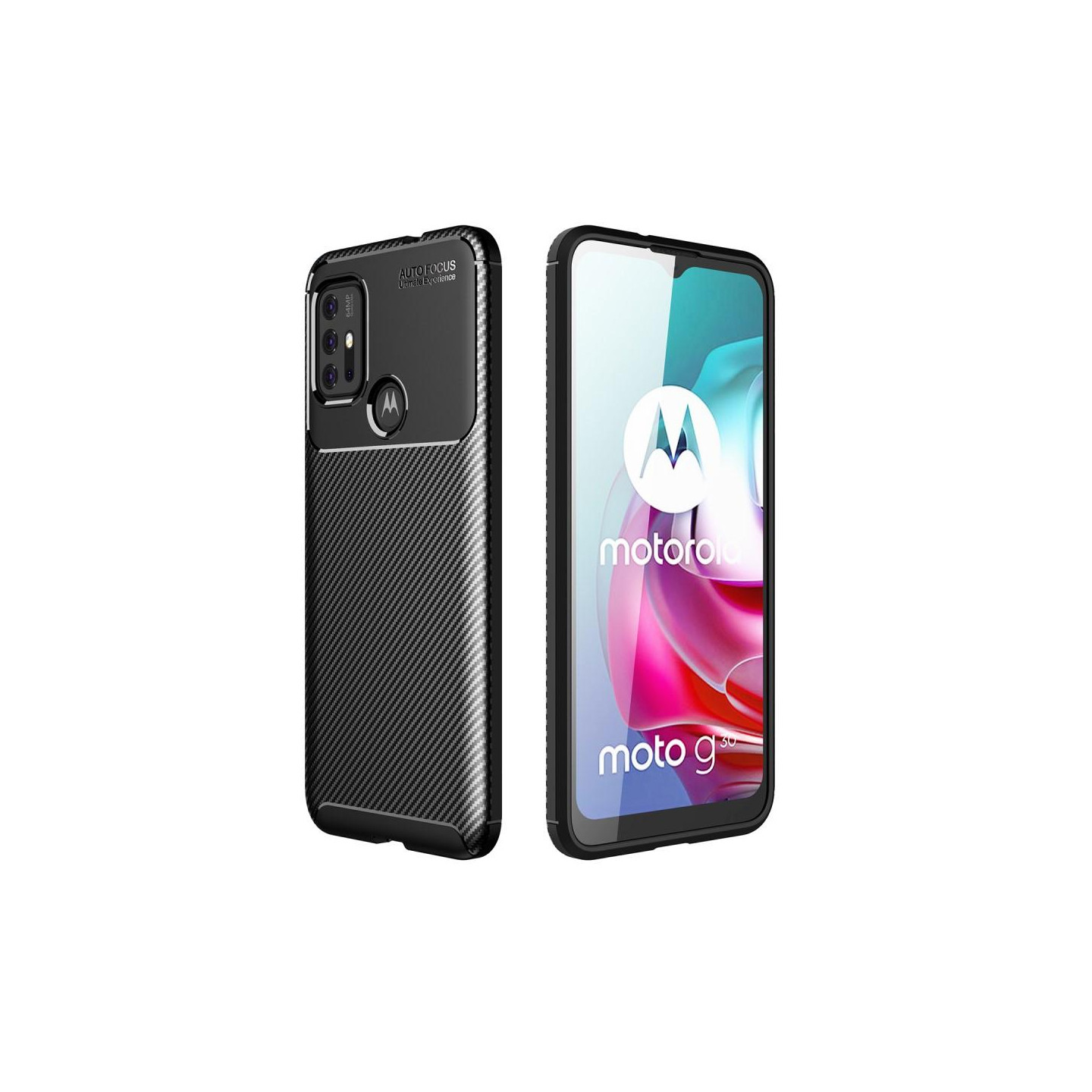 Motorola Moto G30 Karbonfiber Teksturcover - Sort