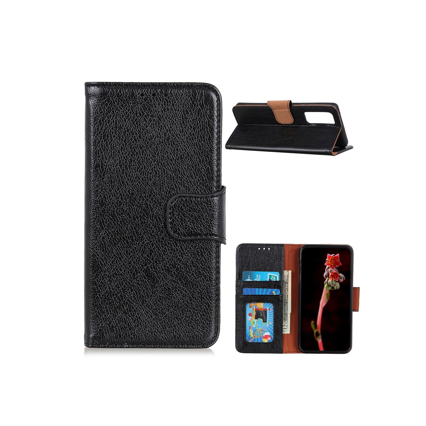 Nappa Texture Split Wallet Stand Cover for OnePlus 9 Pro - Black
