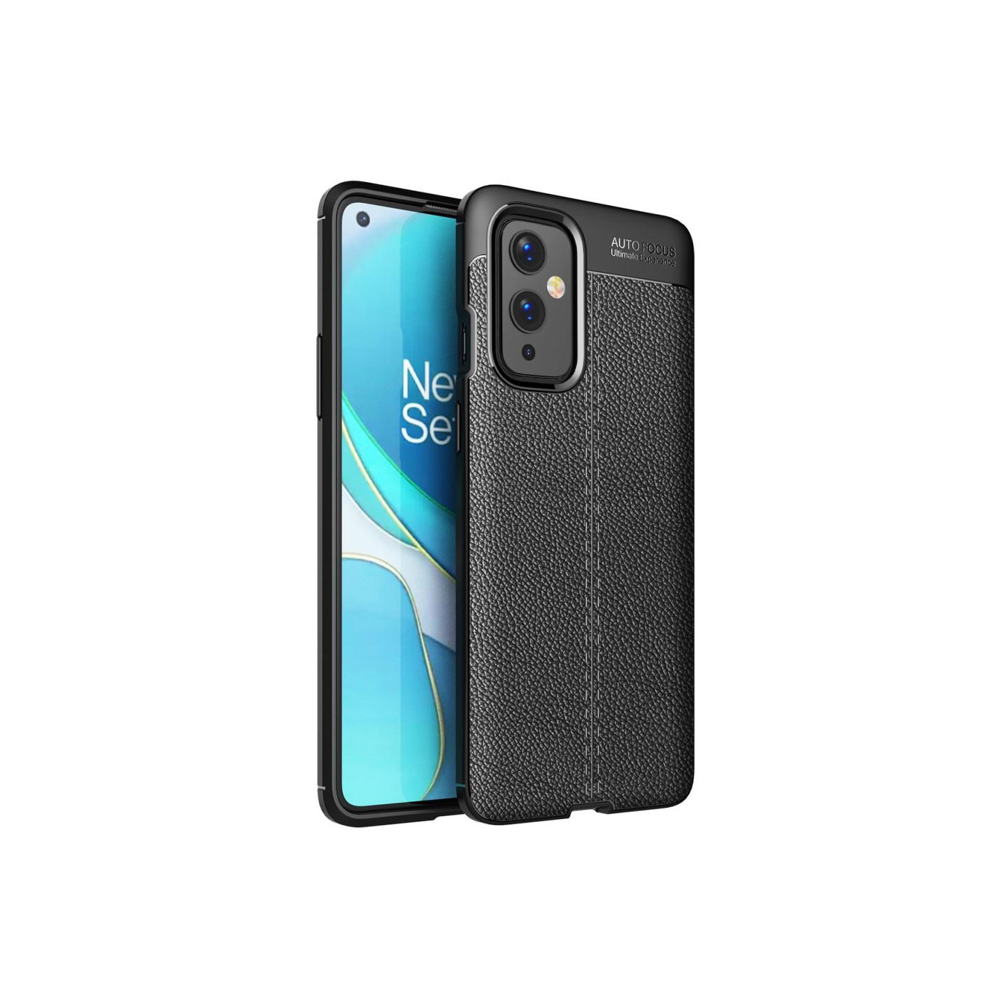 Litchi Skin Soft TPU Taske til OnePlus 9 - Sort