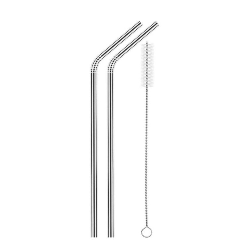 2pcs Reusable Eco - friendly Bent Metal Stainless Steel Drinking Straws