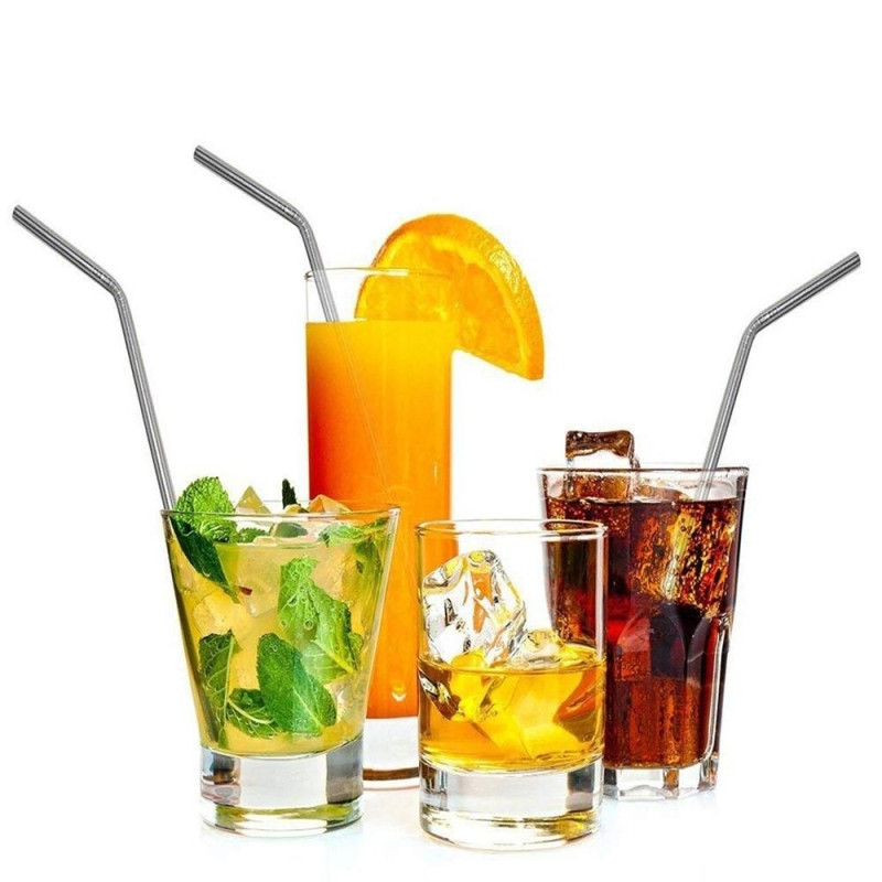 2pcs Reusable Eco - friendly Bent Metal Stainless Steel Drinking Straws