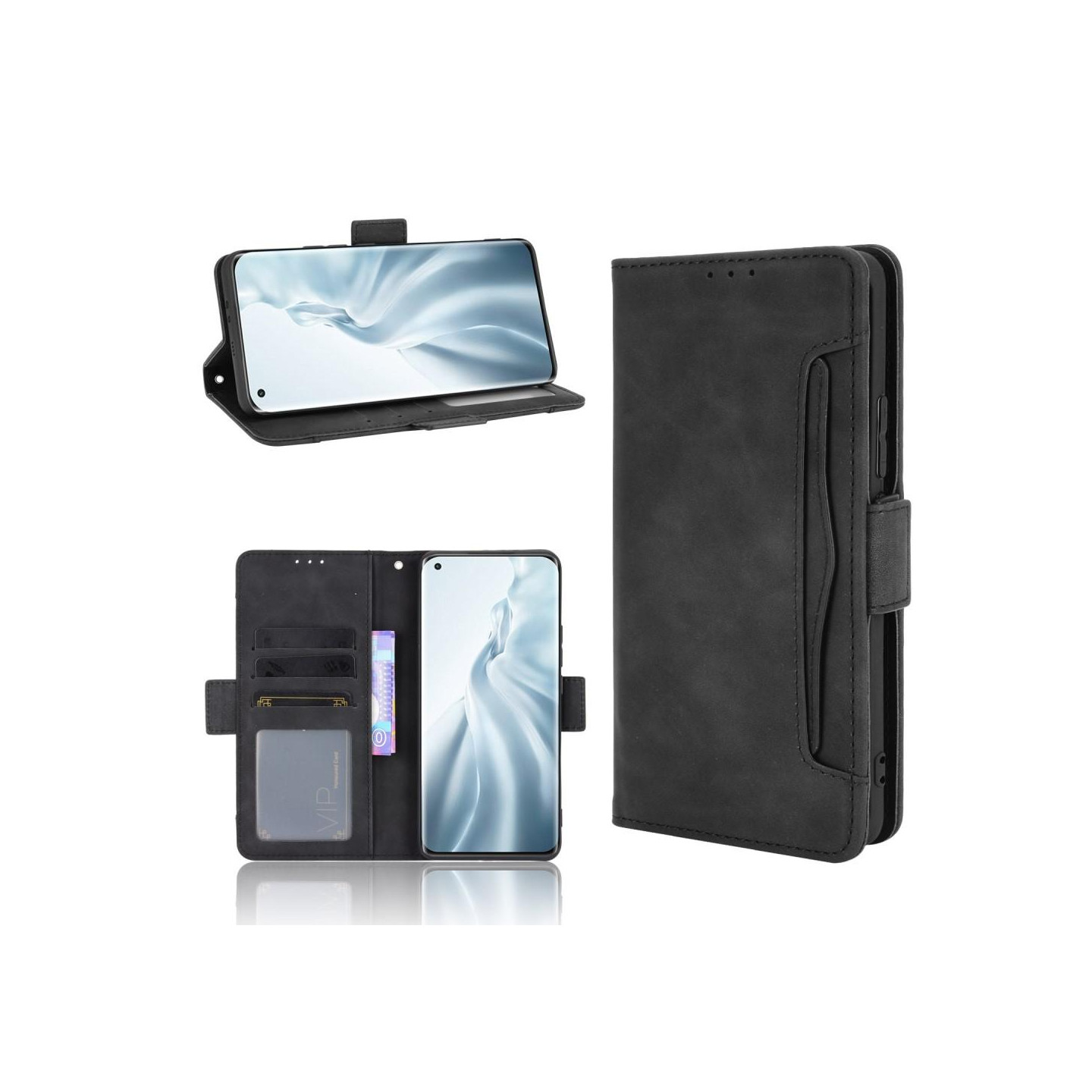 Wallet Stand Flip Phone Case til Xiaomi Mi 11 - Sort