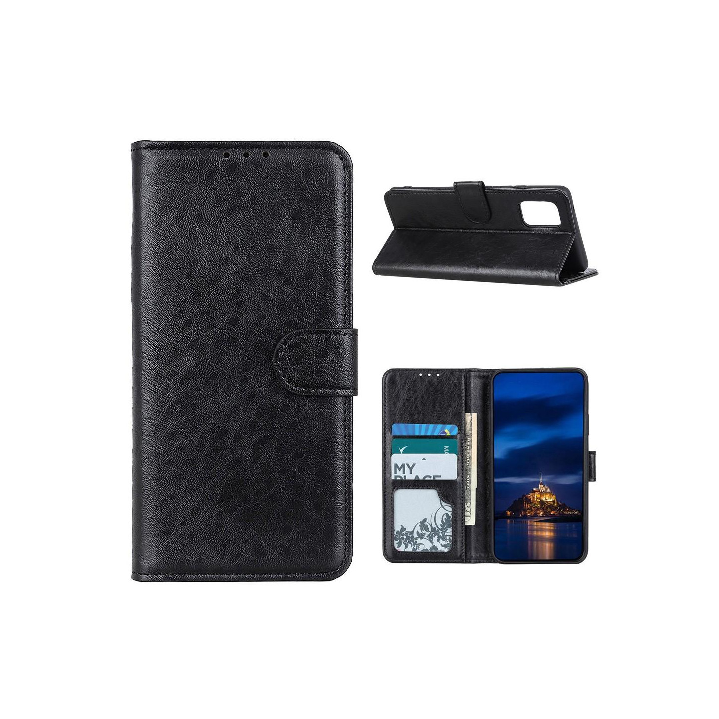 Crazy Horse Wallet Stand Case for Samsung Galaxy A02s - Black