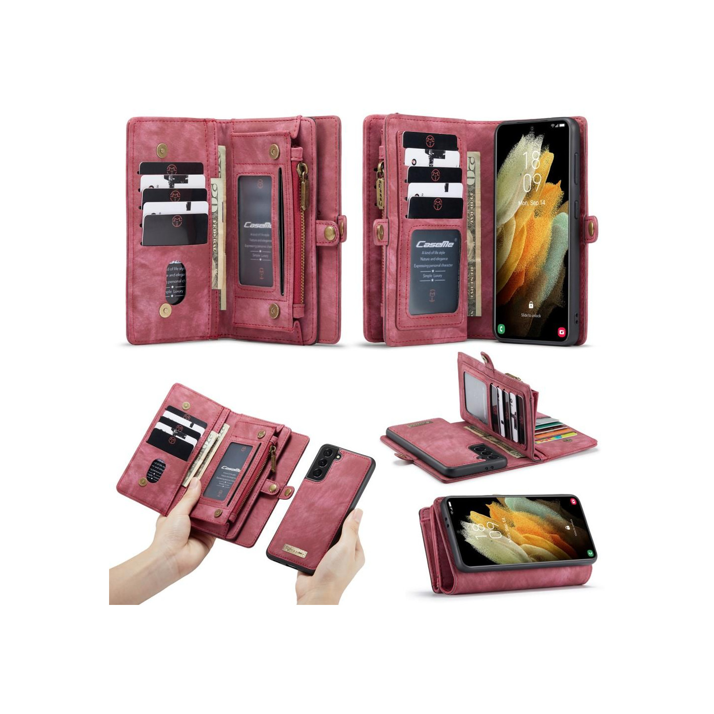 Samsung Galaxy S21 CASEME 2 - in - 1 Irrotettava - Punainen