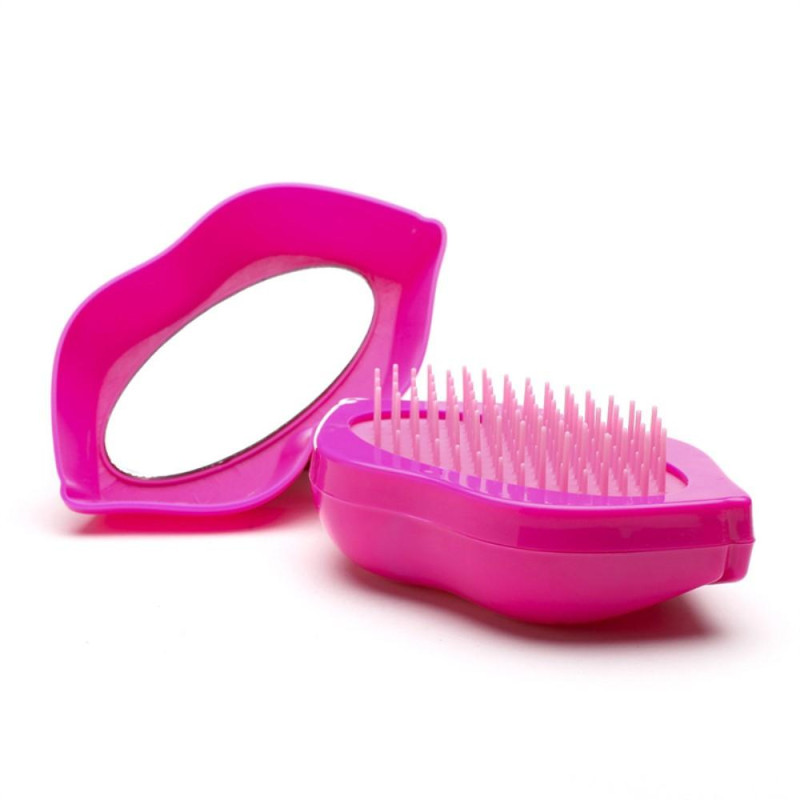 Lip - Shaped Hair Comb Compact Hair Brush Hairbrush with Mirror