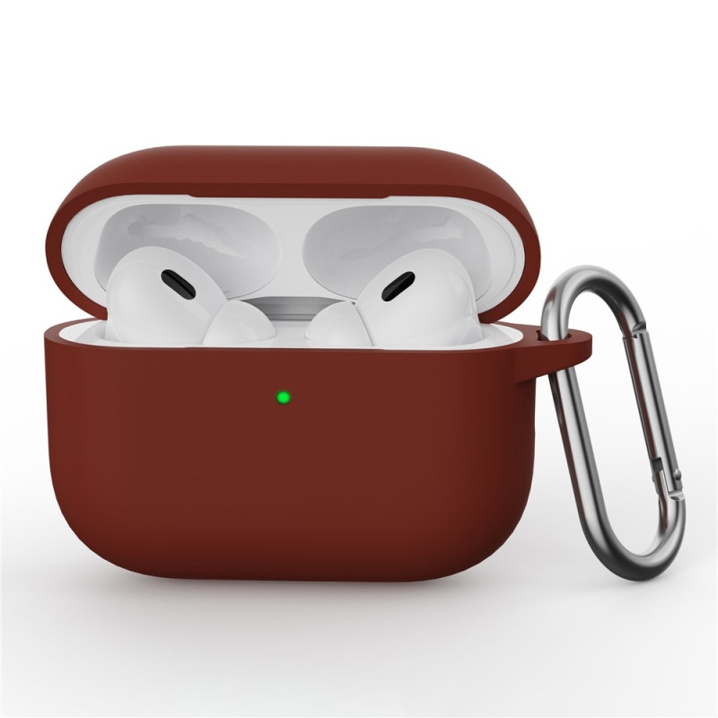 AirPods Pro 3 -kuulokkeille tarkoitettu silikonikuori, integroitu Bluetooth-kuulokkeiden suojus koukulla - Tummanpunainen