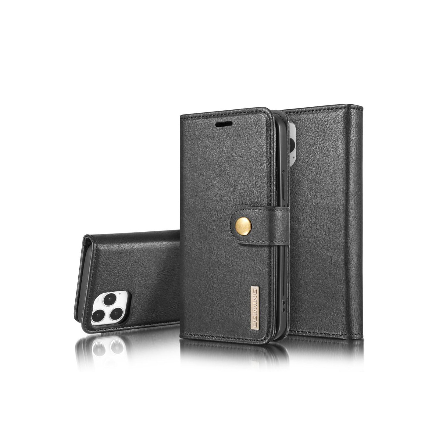 DG.MING For iPhone 12 Pro Max Stylish Wallet Case - Black