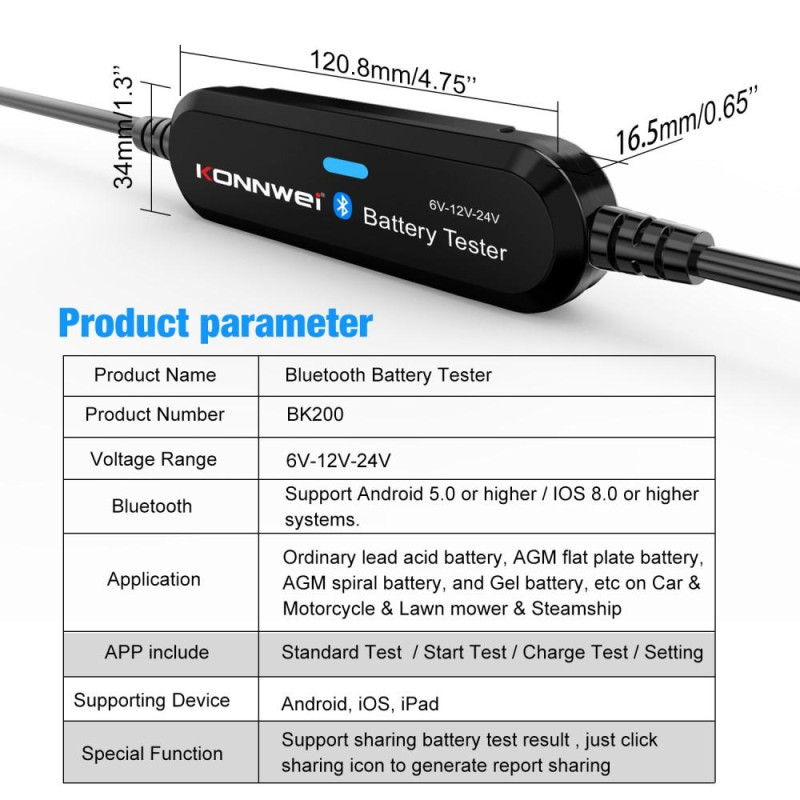 Monitoiminen Bluetooth - akkutesteri Auto Truck MC 6 12 24V