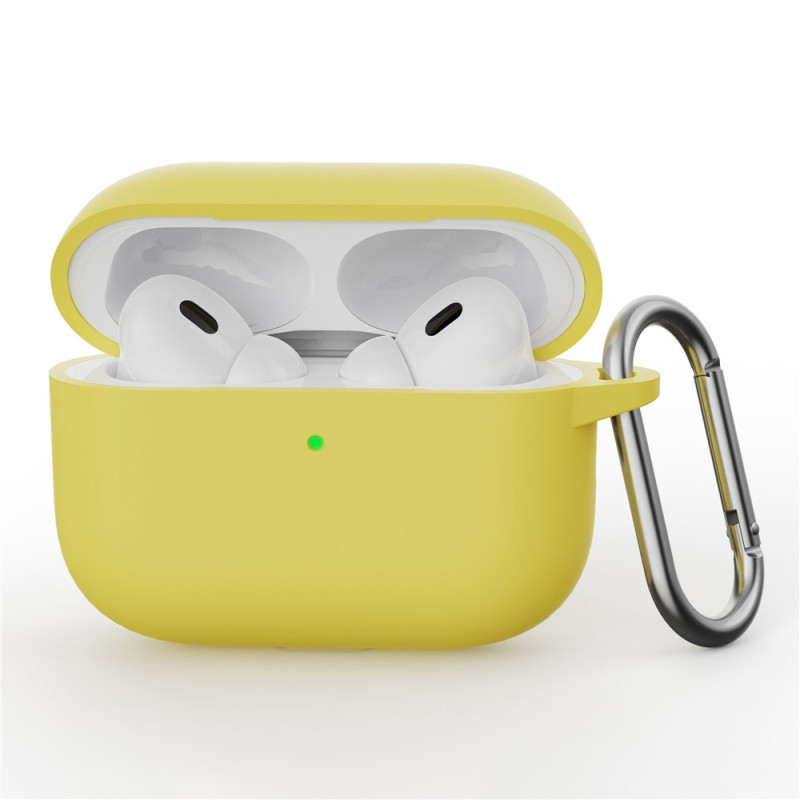 AirPods Pro 3 -kuulokkeille tarkoitettu silikonikuori, integroitu Bluetooth-kuulokkeiden suojus koukulla - Keltainen