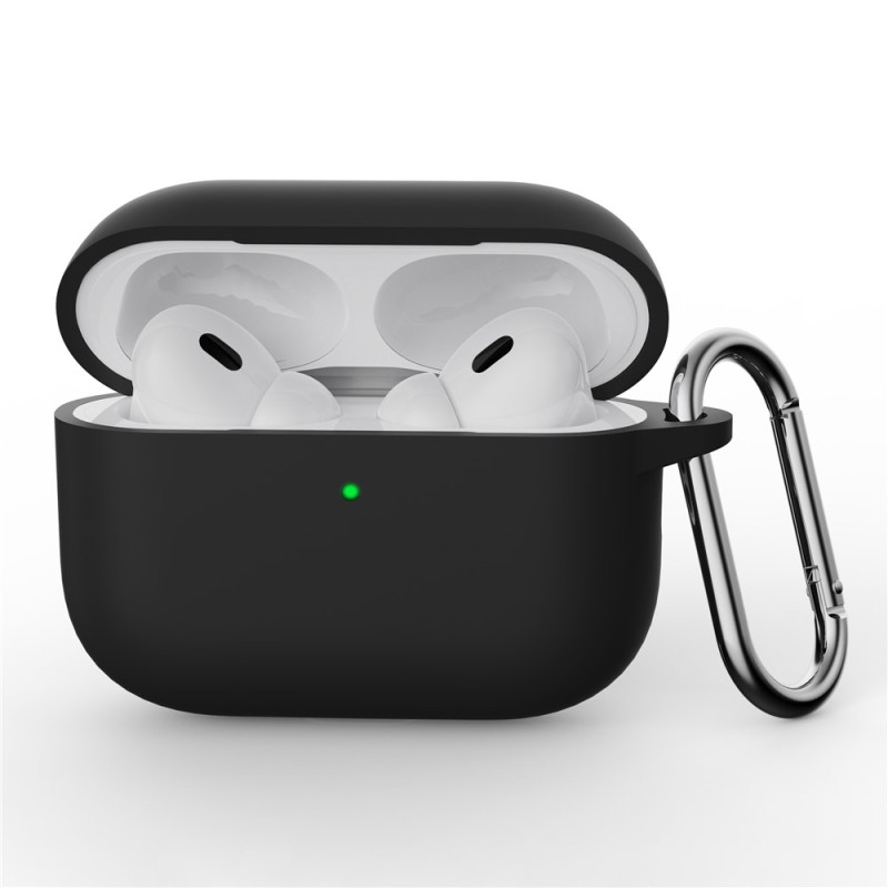 AirPods Pro 3 -kuulokkeille tarkoitettu silikonikuori, integroitu Bluetooth-kuulokkeiden suojus koukulla - Musta