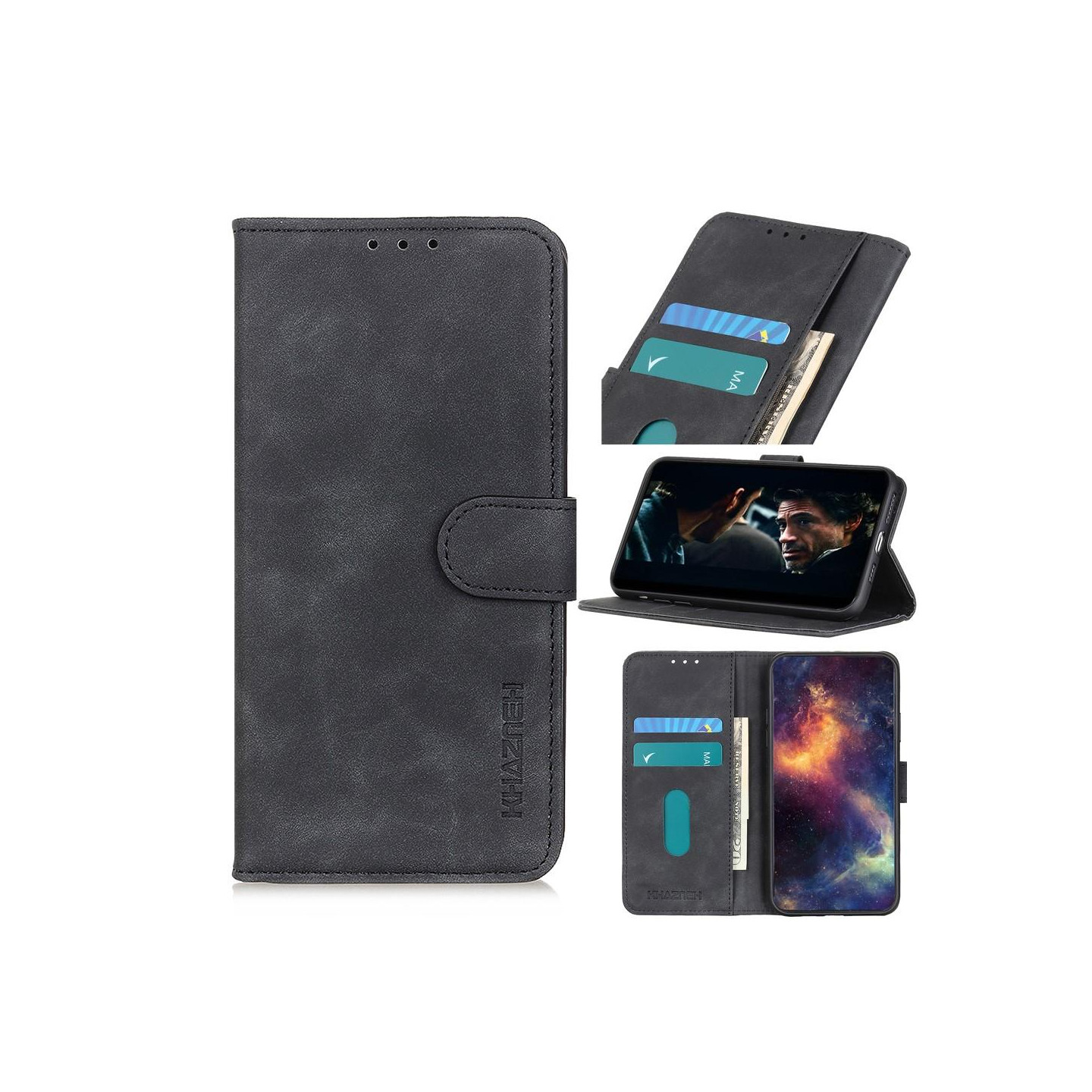 KHAZNEH Vintage Wallet Case for Xiaomi Redmi 9A 9/9AT - Black