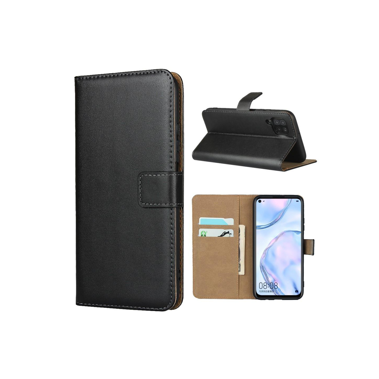 Huawei P40 Lite Lommebok - cover/ - cover Lær - Sort