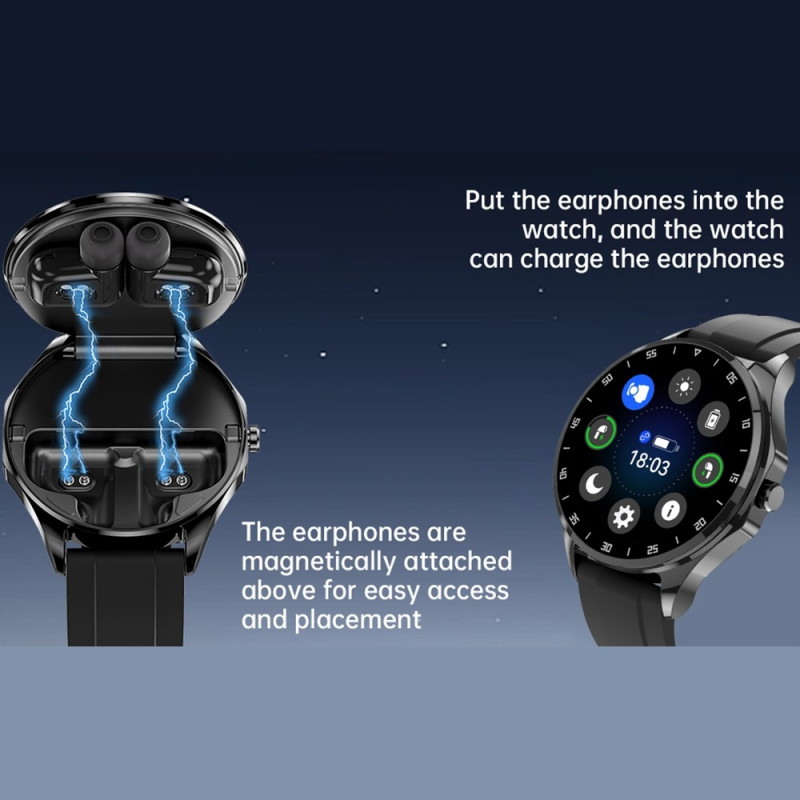 SmartWatch Smartwatch X20 2-i-1 Bluetooth-hovedtelefoner Sundhedsovervågning 1,43" skærm