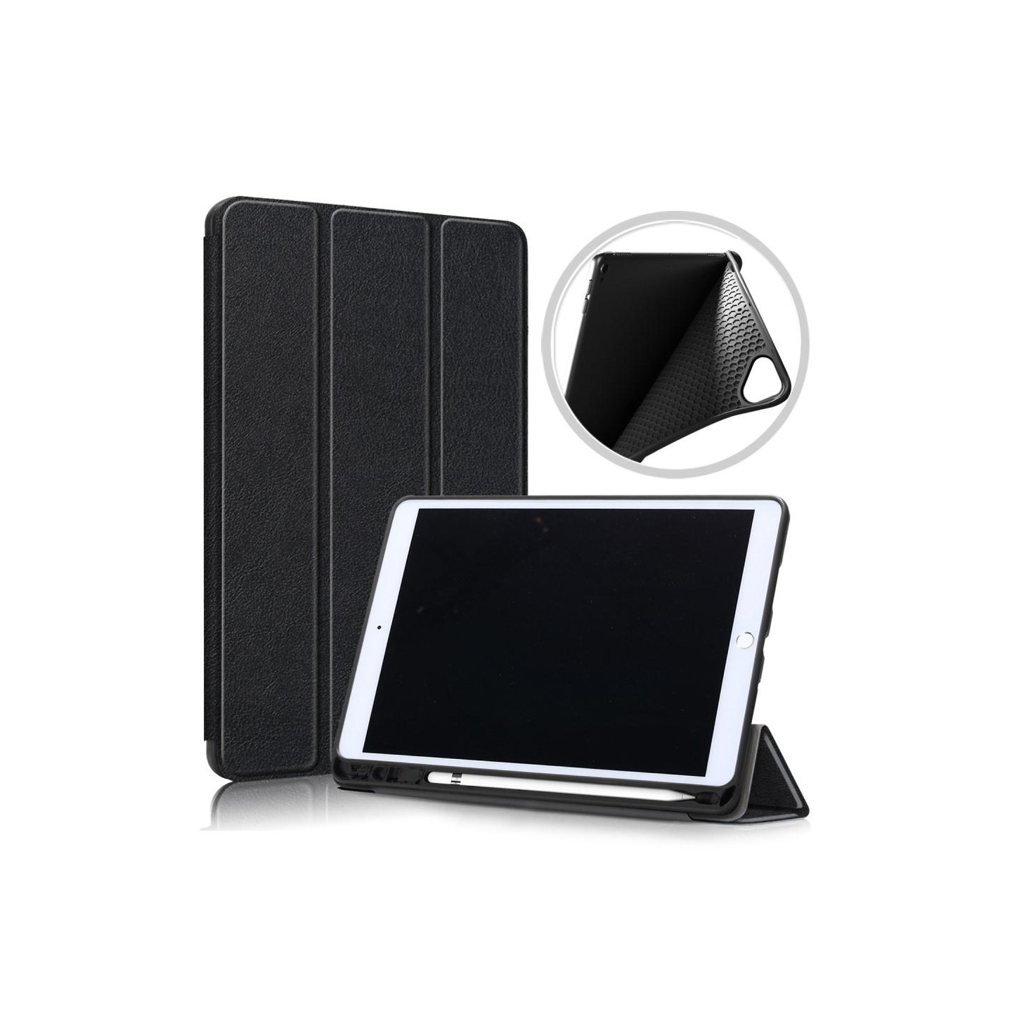 Kolminkertainen jalustallinen tablettikotelo Apple iPad 10.2 2019/2020 /2021 - Musta