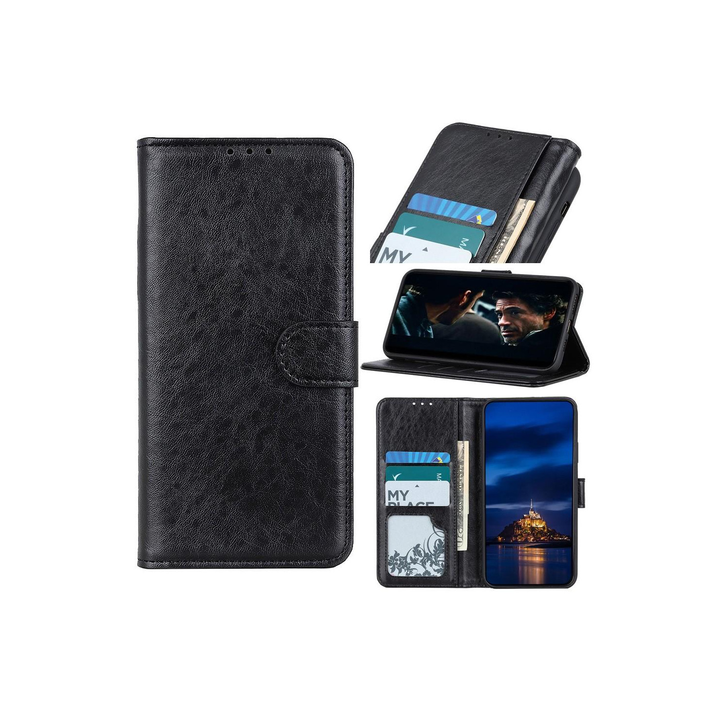 Crazy Horse Pung Standetui til Samsung Galaxy A21s - Sort